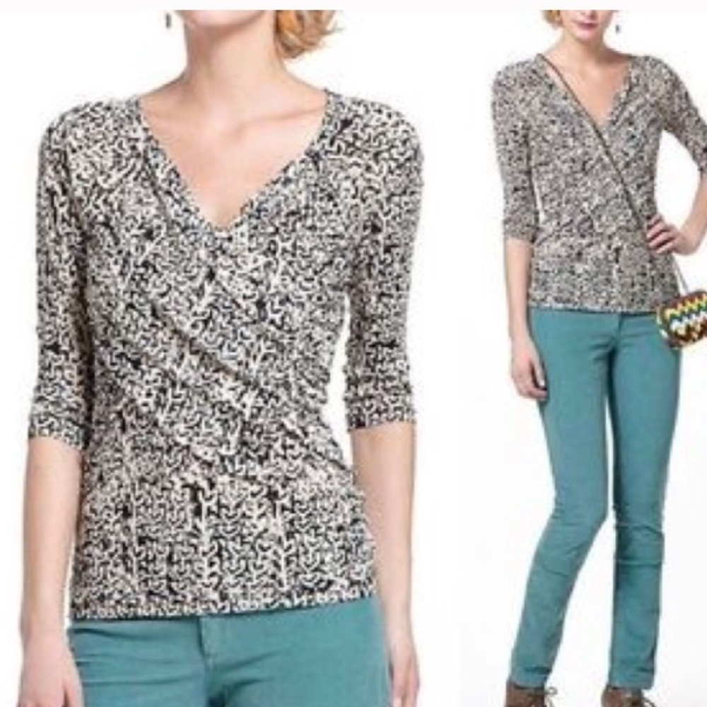 Anthropologie Meadow Rue Faux-Wrap Printed Top